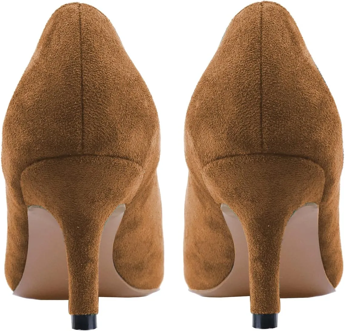 LEMUTISME Women's Stylish Pointed Toe 2 Inches Comfort Slip On Low Kitten Heel Dress Loafer Pumps for Work Office Business
