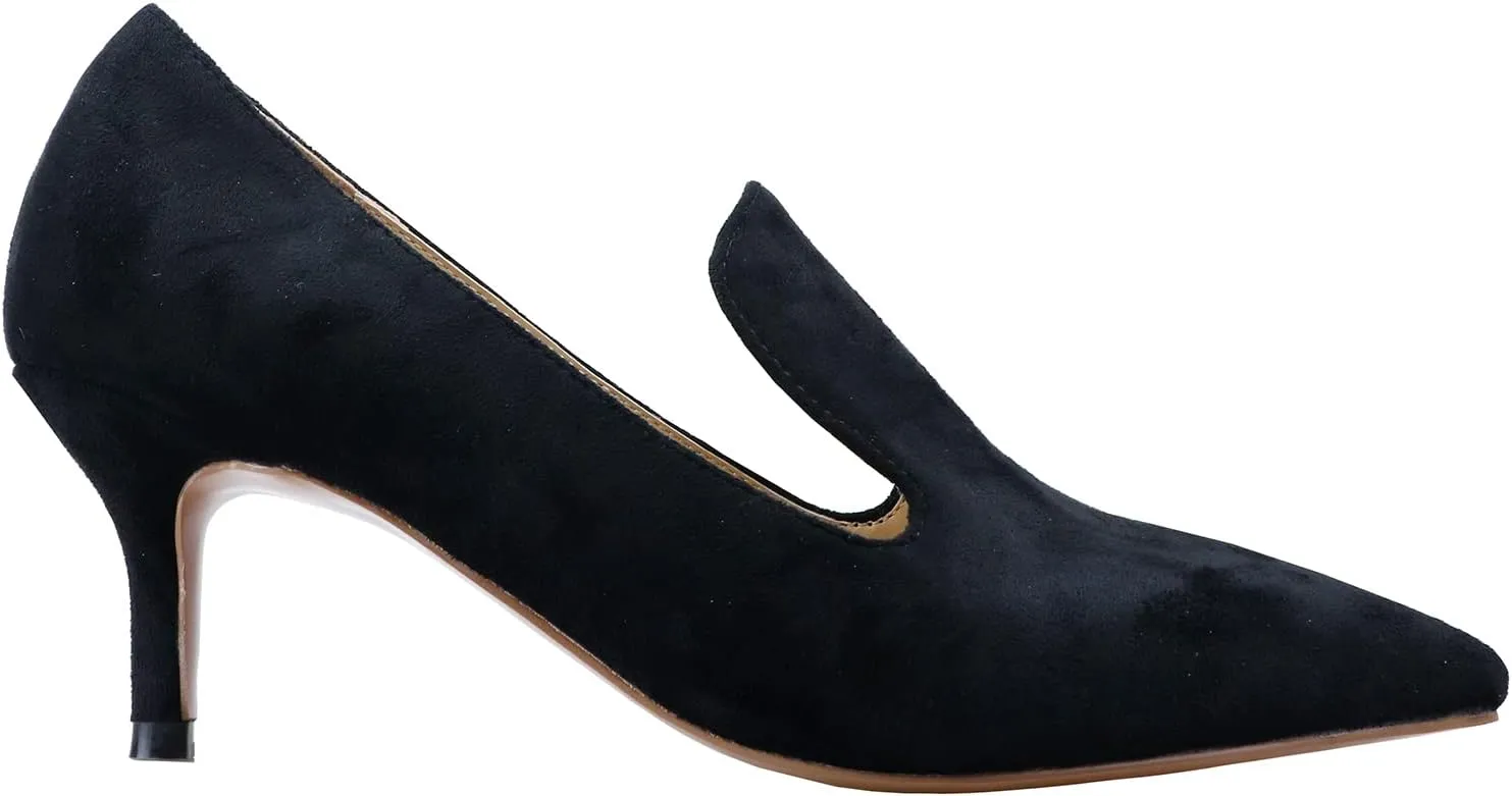 LEMUTISME Women's Stylish Pointed Toe 2 Inches Comfort Slip On Low Kitten Heel Dress Loafer Pumps for Work Office Business