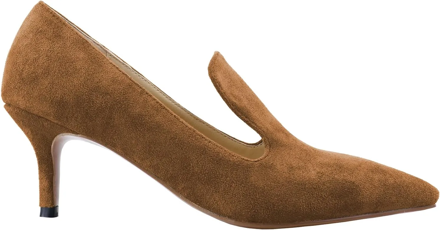 LEMUTISME Women's Stylish Pointed Toe 2 Inches Comfort Slip On Low Kitten Heel Dress Loafer Pumps for Work Office Business