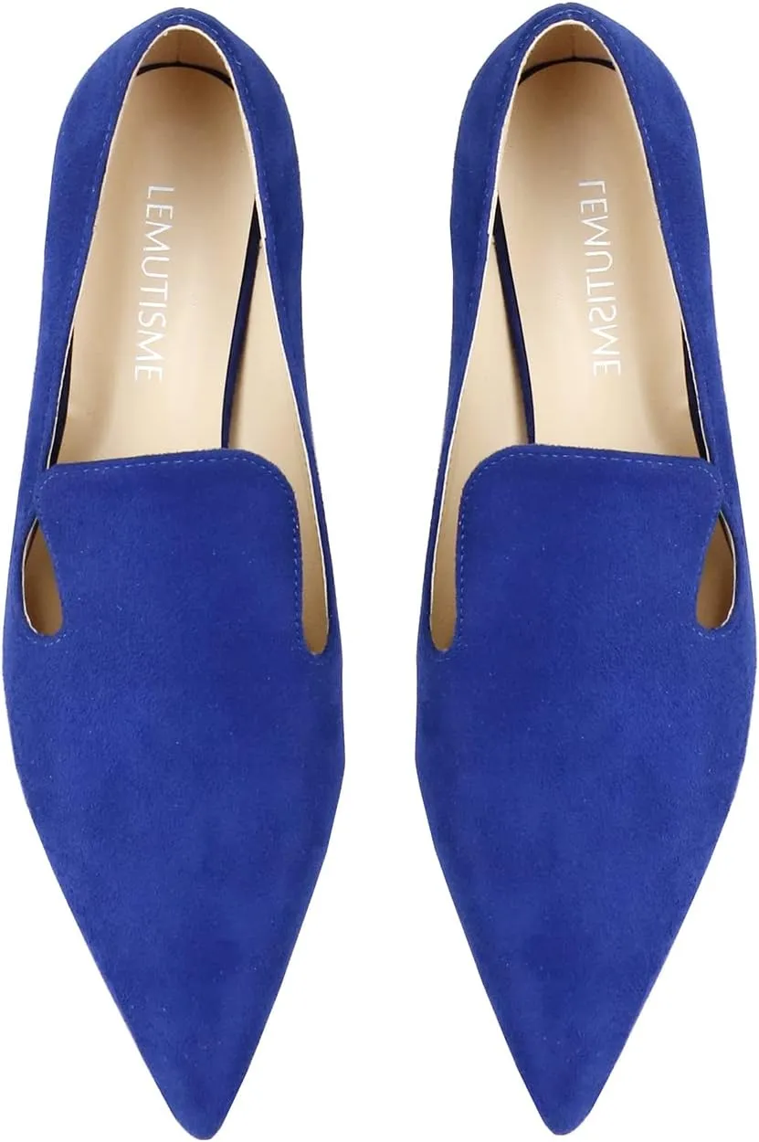 LEMUTISME Women's Stylish Pointed Toe 2 Inches Comfort Slip On Low Kitten Heel Dress Loafer Pumps for Work Office Business