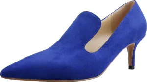LEMUTISME Women's Stylish Pointed Toe 2 Inches Comfort Slip On Low Kitten Heel Dress Loafer Pumps for Work Office Business