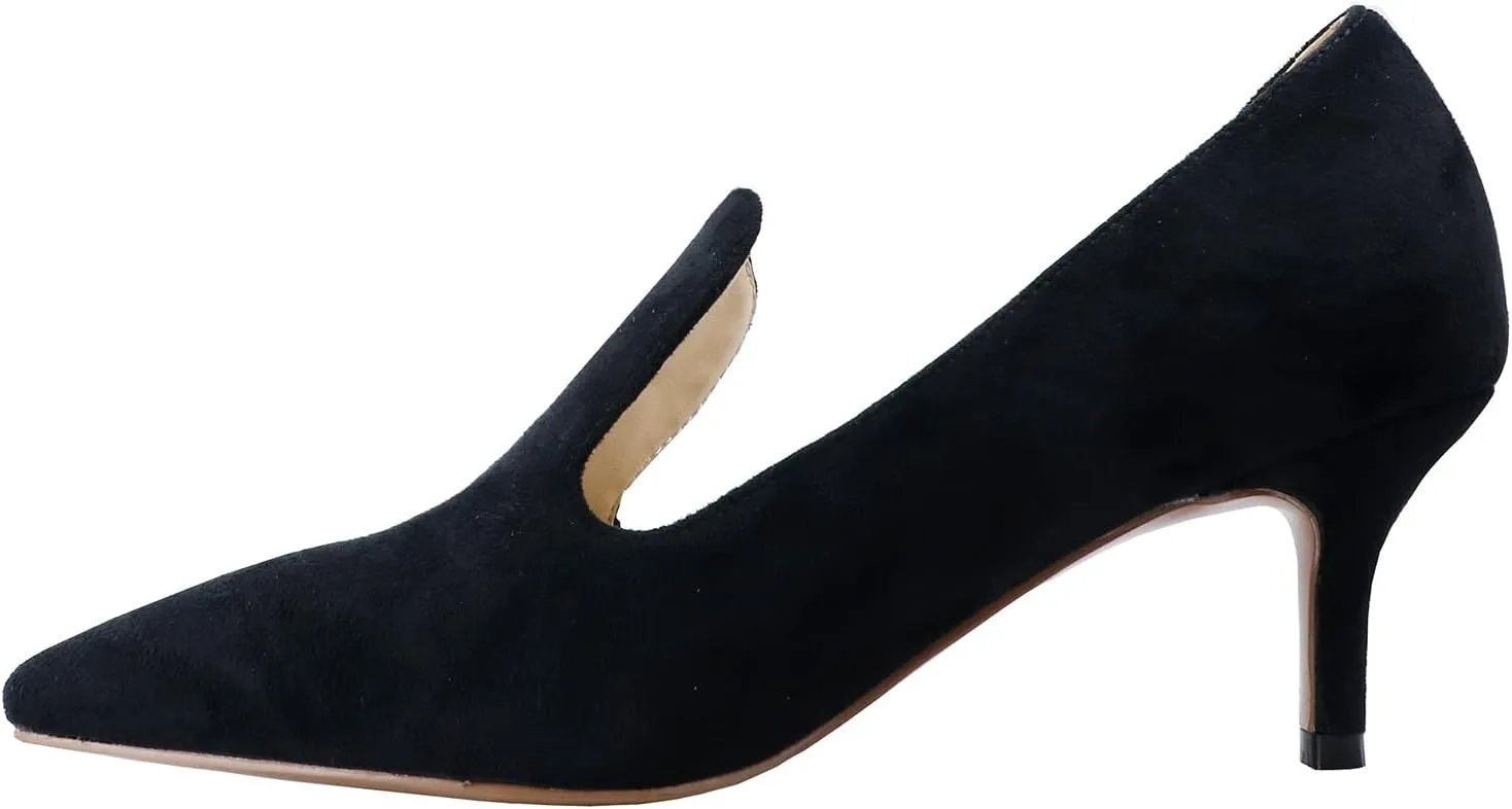 LEMUTISME Women's Stylish Pointed Toe 2 Inches Comfort Slip On Low Kitten Heel Dress Loafer Pumps for Work Office Business