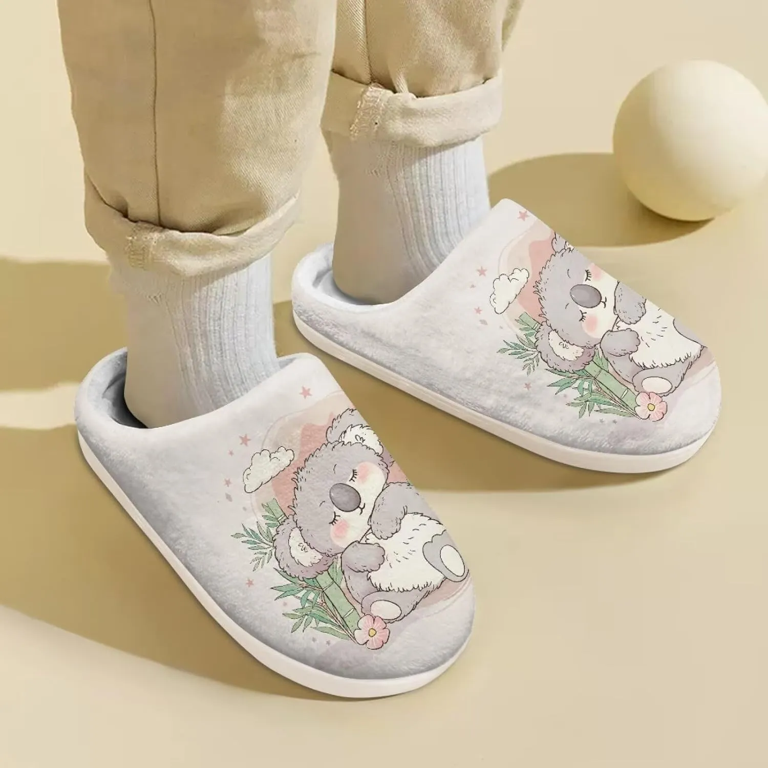 Little Girls Slippers Indoor Comfort Cute Pattern Size 9-15 White