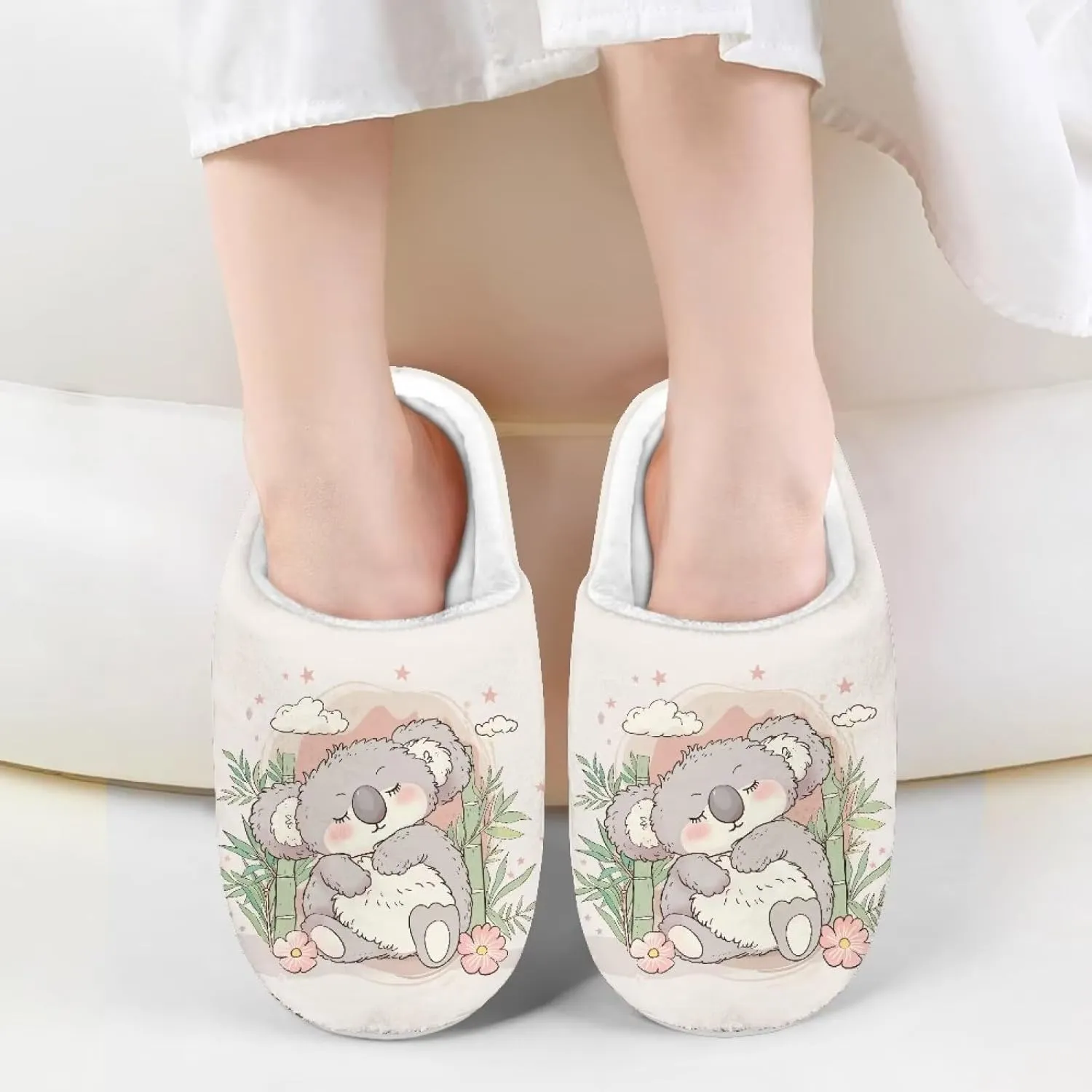 Little Girls Slippers Indoor Comfort Cute Pattern Size 9-15 White