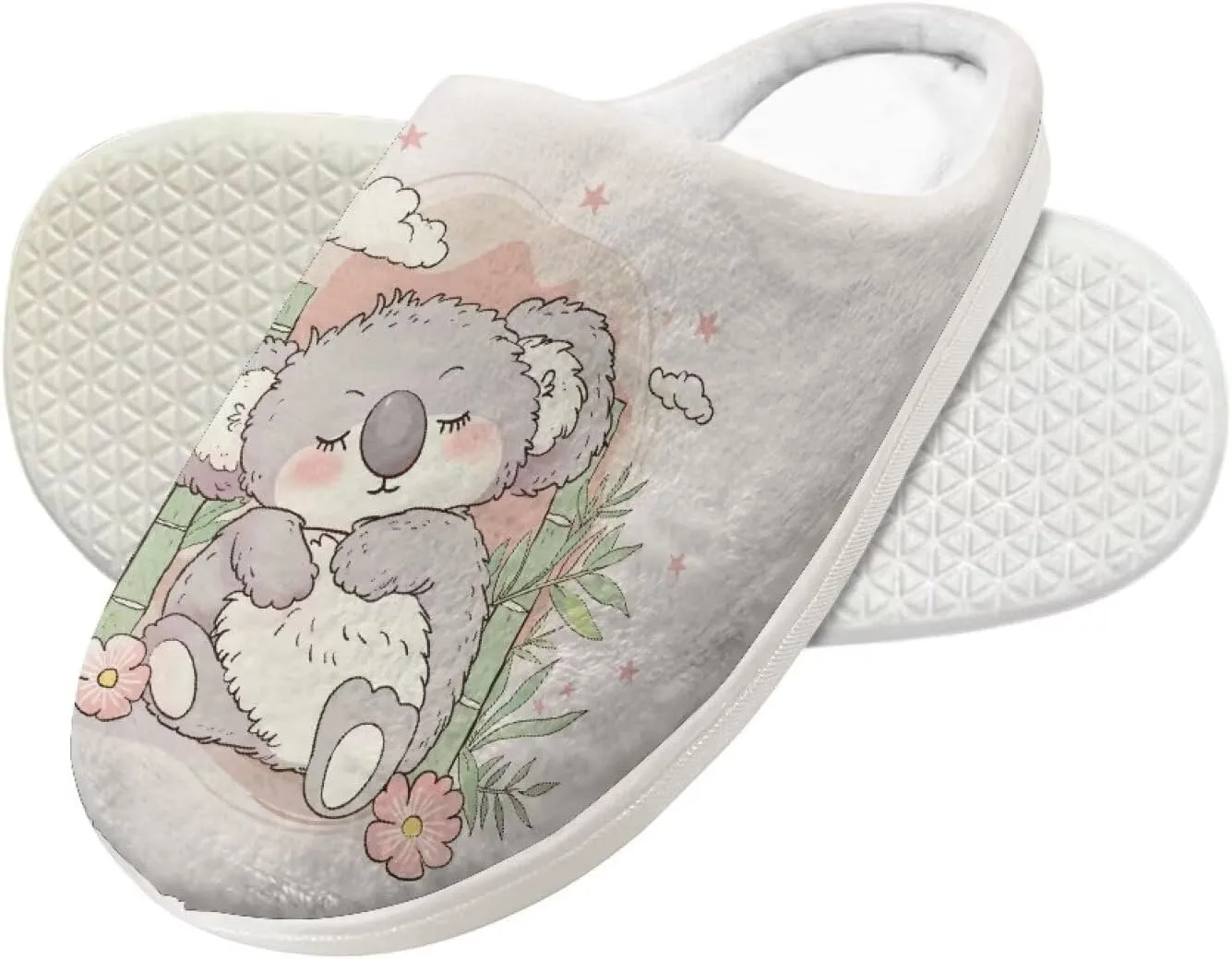 Little Girls Slippers Indoor Comfort Cute Pattern Size 9-15 White