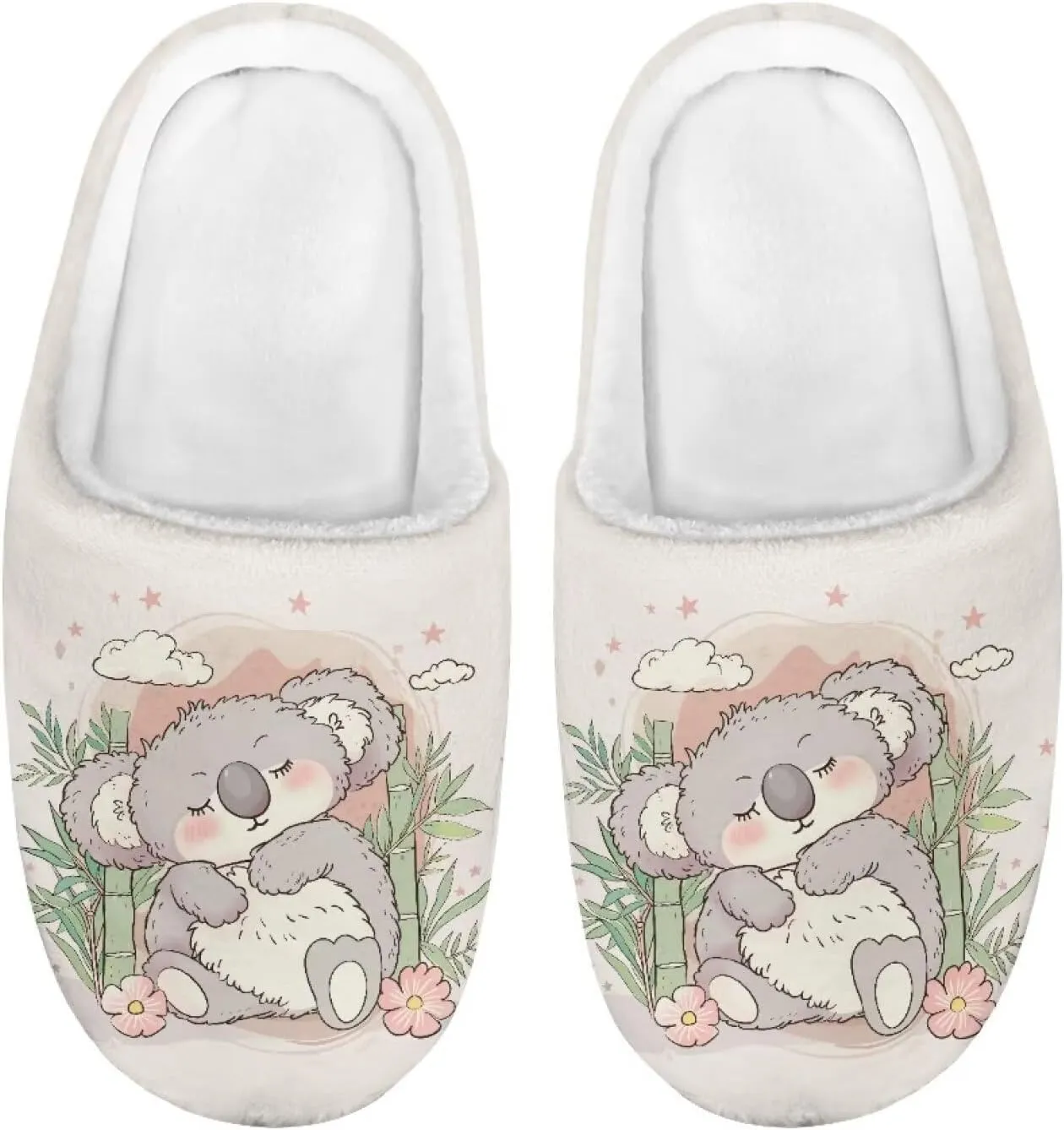 Little Girls Slippers Indoor Comfort Cute Pattern Size 9-15 White