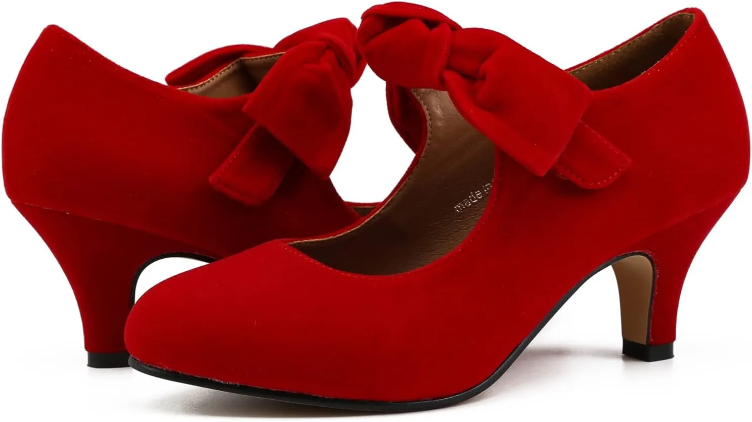LIURUIJIA Women's Bow Heels Mary Jane Kitten Heel Pumps Round Toe Low Heels Ankle Strap Wedding Evening Party Dress Shoes