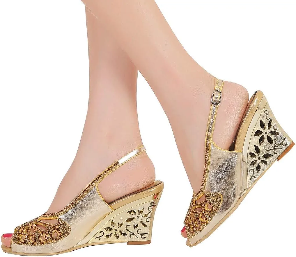LizFoYa Women Open Toe Cutout Dress Sandals Rhinestone Butterfly Wedding Wedge Heels