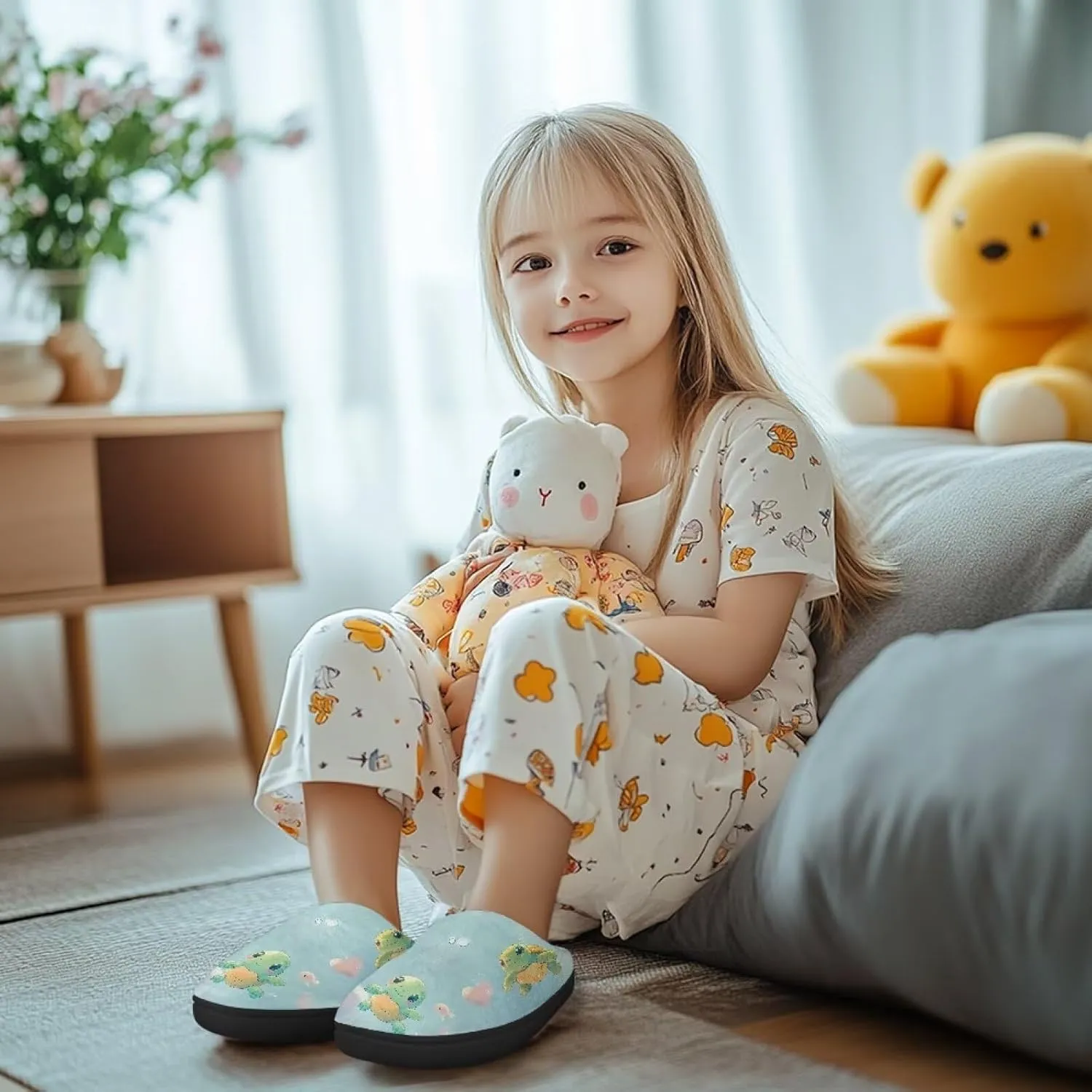 Lotusorchid Girls House Slipper Memory Foam Kids Bedroom Slipper Non Slip Closed Toe Sleep Slipper for Boys Bedroom Slipper with Rubber Sole