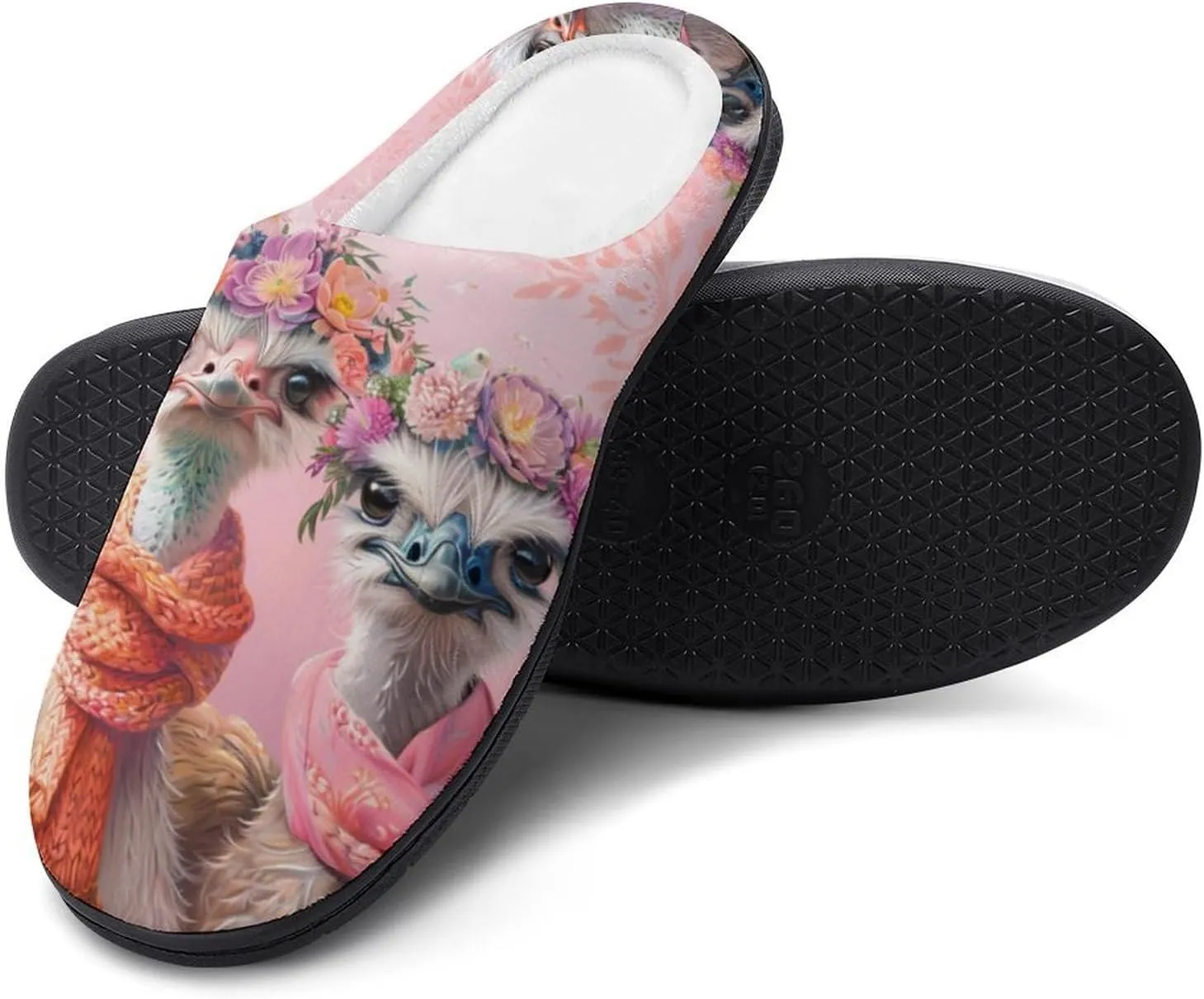 Lovely Ostriches Family Women's Cotton Slippers Non-Slip Bedroom Slipper Cute House Shoes for Indoor And Outdoor