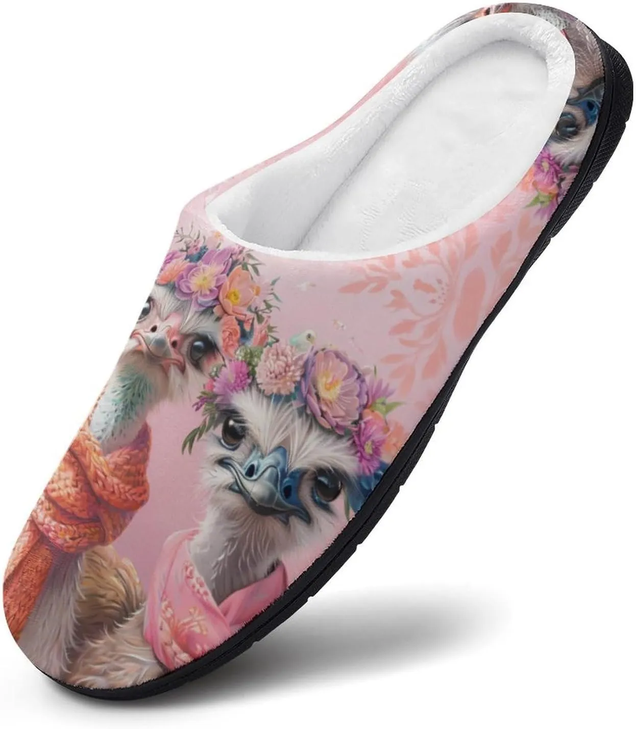 Lovely Ostriches Family Women's Cotton Slippers Non-Slip Bedroom Slipper Cute House Shoes for Indoor And Outdoor