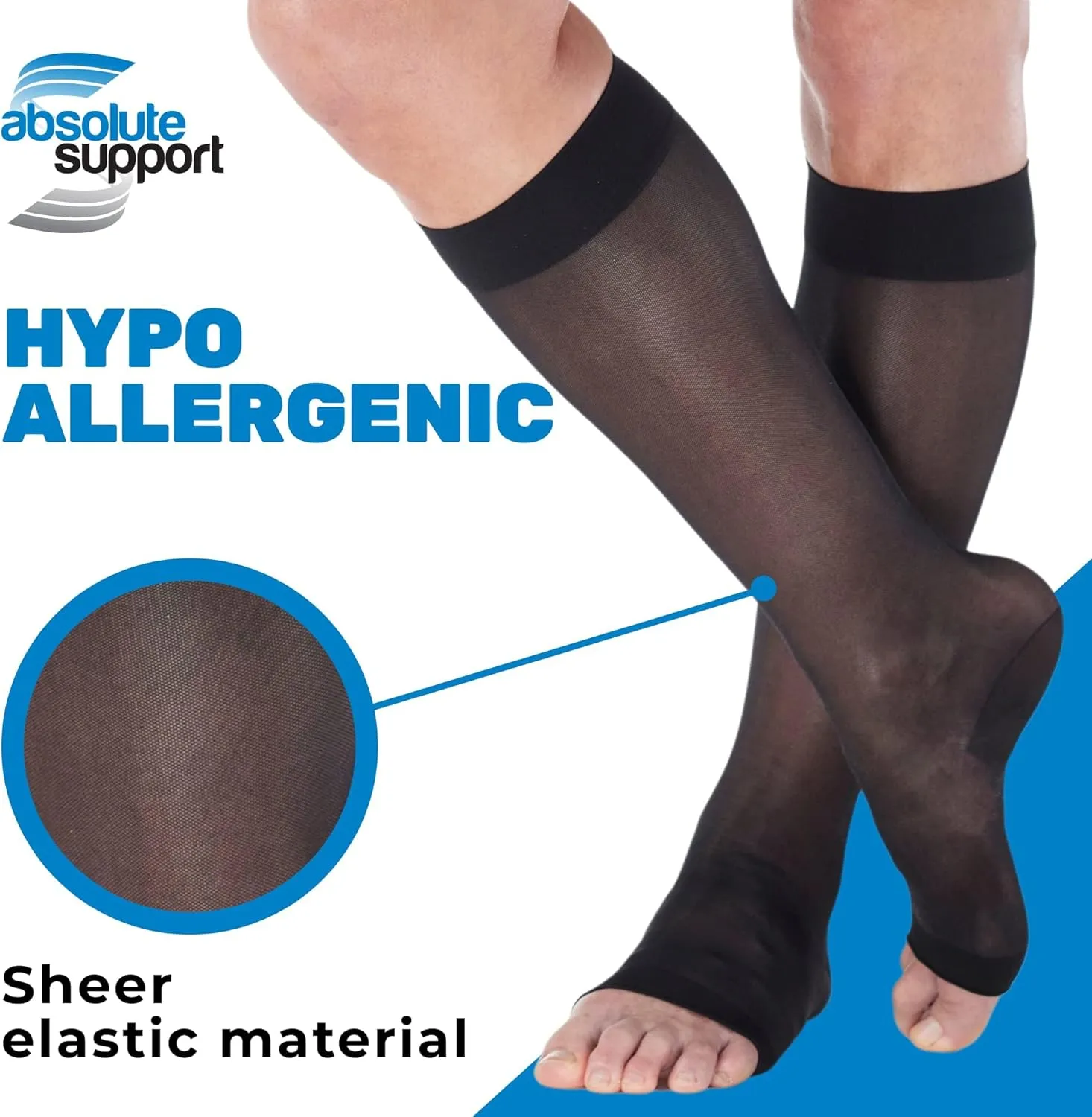 Made in USA - Wide Calves Womens Compression Stockings for Circulation 15-20mmHg - Toeless Compression Knee High Support Socks for Travel, Nursing, Sports, Athletic - Black, 2X-Large - A111BL5