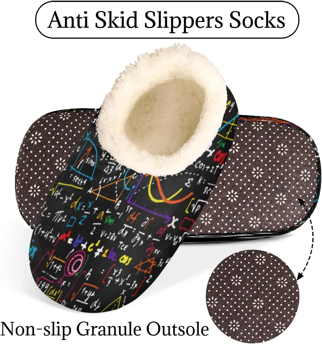 Math Geometrical Women's Slippers, Science Education Soft Cozy Plush Lined House Slipper Shoes Indoor Non-Slip Slippers for Women Girls Boys Teenager