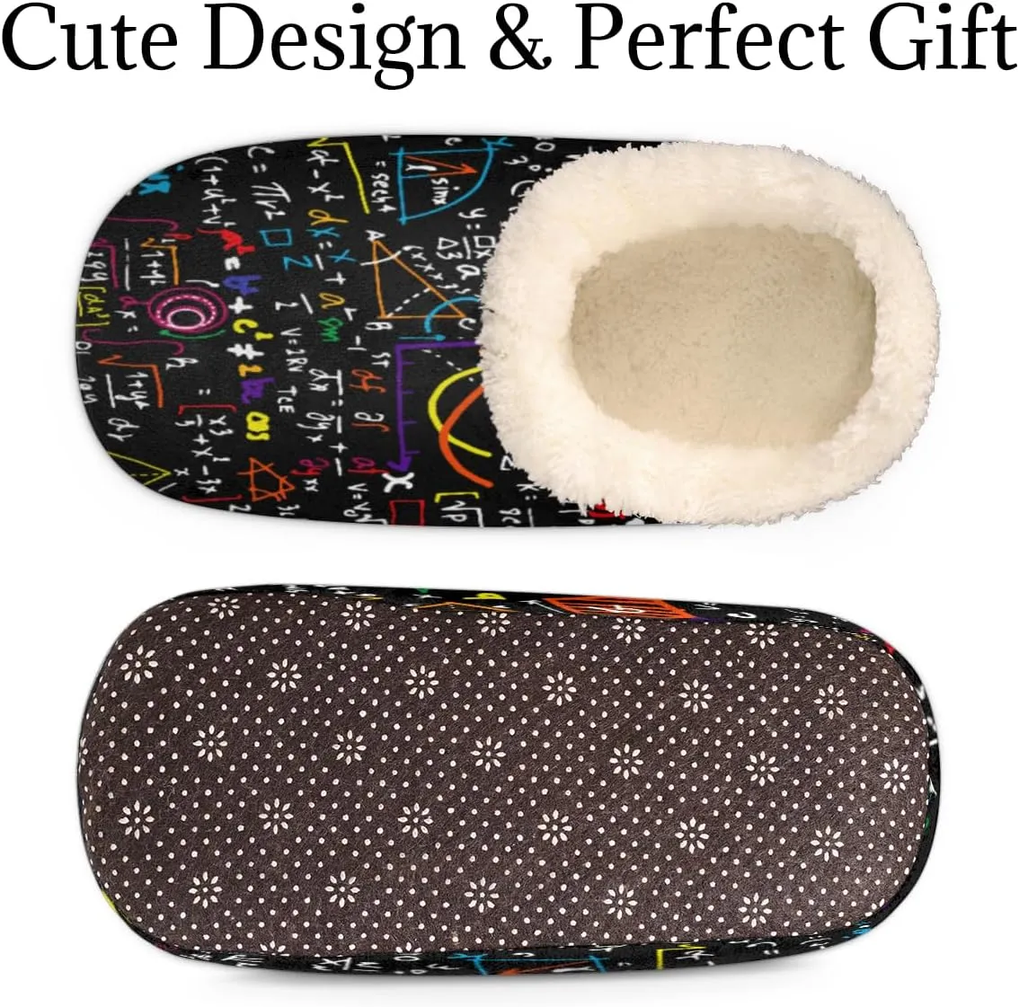 Math Geometrical Women's Slippers, Science Education Soft Cozy Plush Lined House Slipper Shoes Indoor Non-Slip Slippers for Women Girls Boys Teenager
