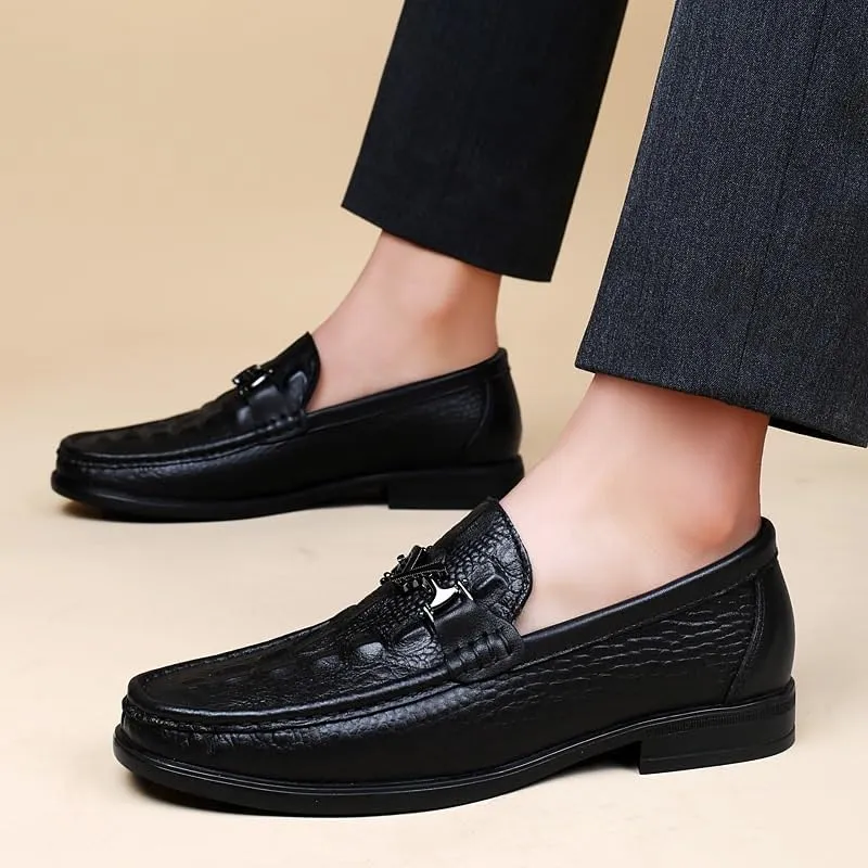 Men's Casual Genuine Leather Flats Soft Driving Walking Loafer Shoes Men's Vintage Crocodile Slip On Dress Shoes