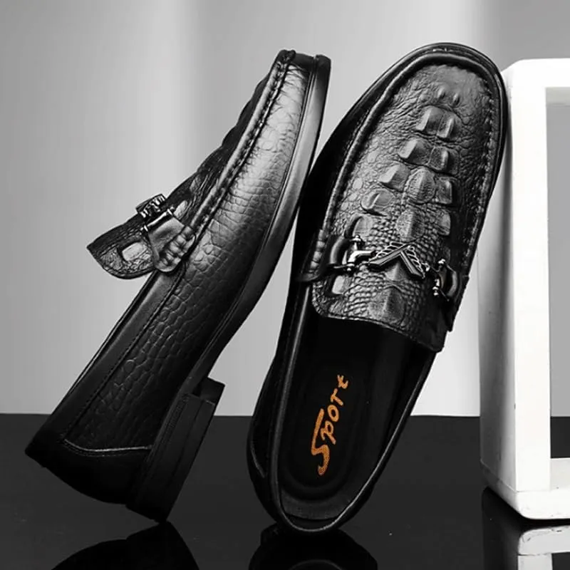 Men's Casual Genuine Leather Flats Soft Driving Walking Loafer Shoes Men's Vintage Crocodile Slip On Dress Shoes