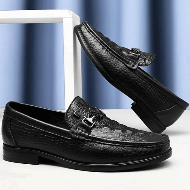 Men's Casual Genuine Leather Flats Soft Driving Walking Loafer Shoes Men's Vintage Crocodile Slip On Dress Shoes