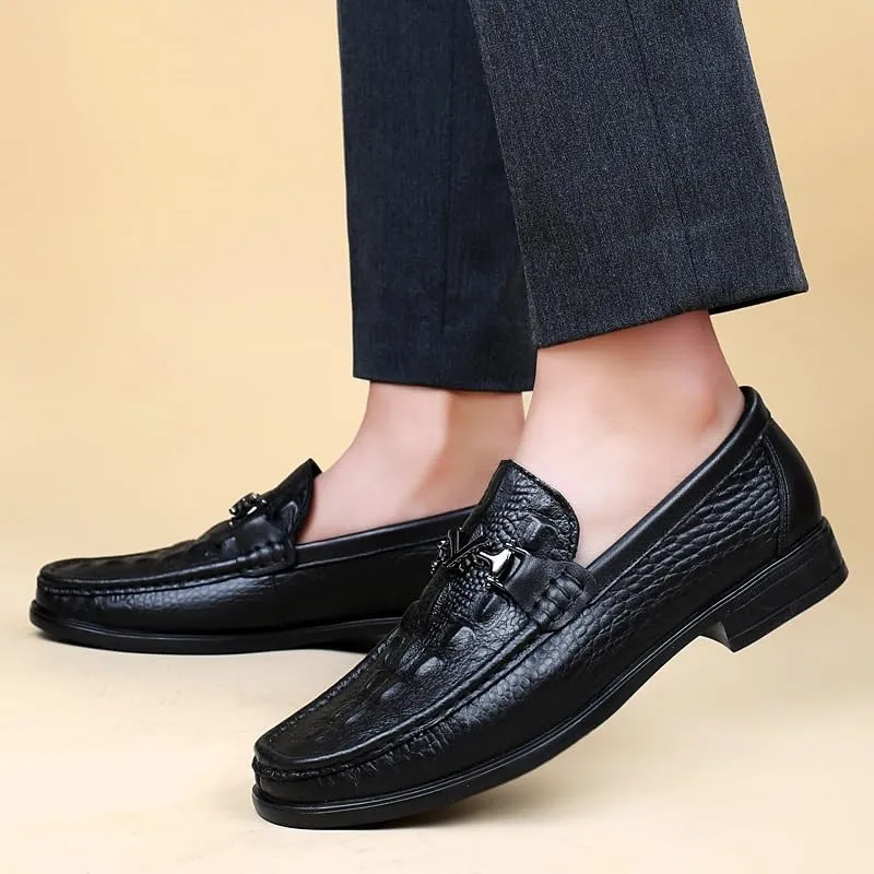 Men's Casual Genuine Leather Flats Soft Driving Walking Loafer Shoes Men's Vintage Crocodile Slip On Dress Shoes