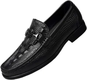 Men's Casual Genuine Leather Flats Soft Driving Walking Loafer Shoes Men's Vintage Crocodile Slip On Dress Shoes