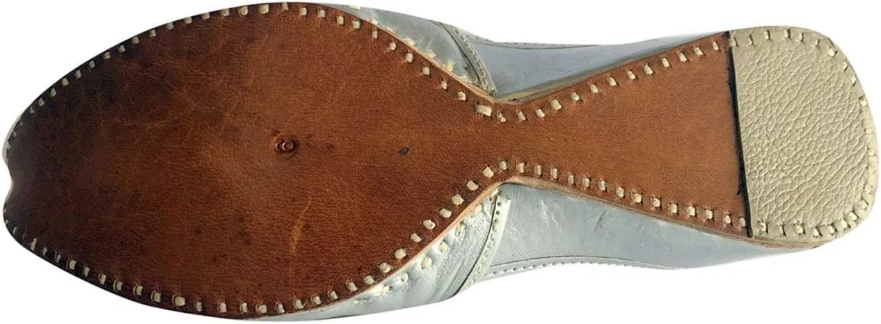 Men's Flat Silver Wedding Khussa Shoes Traditional Indian Leather Loafer Punjabi Jutti