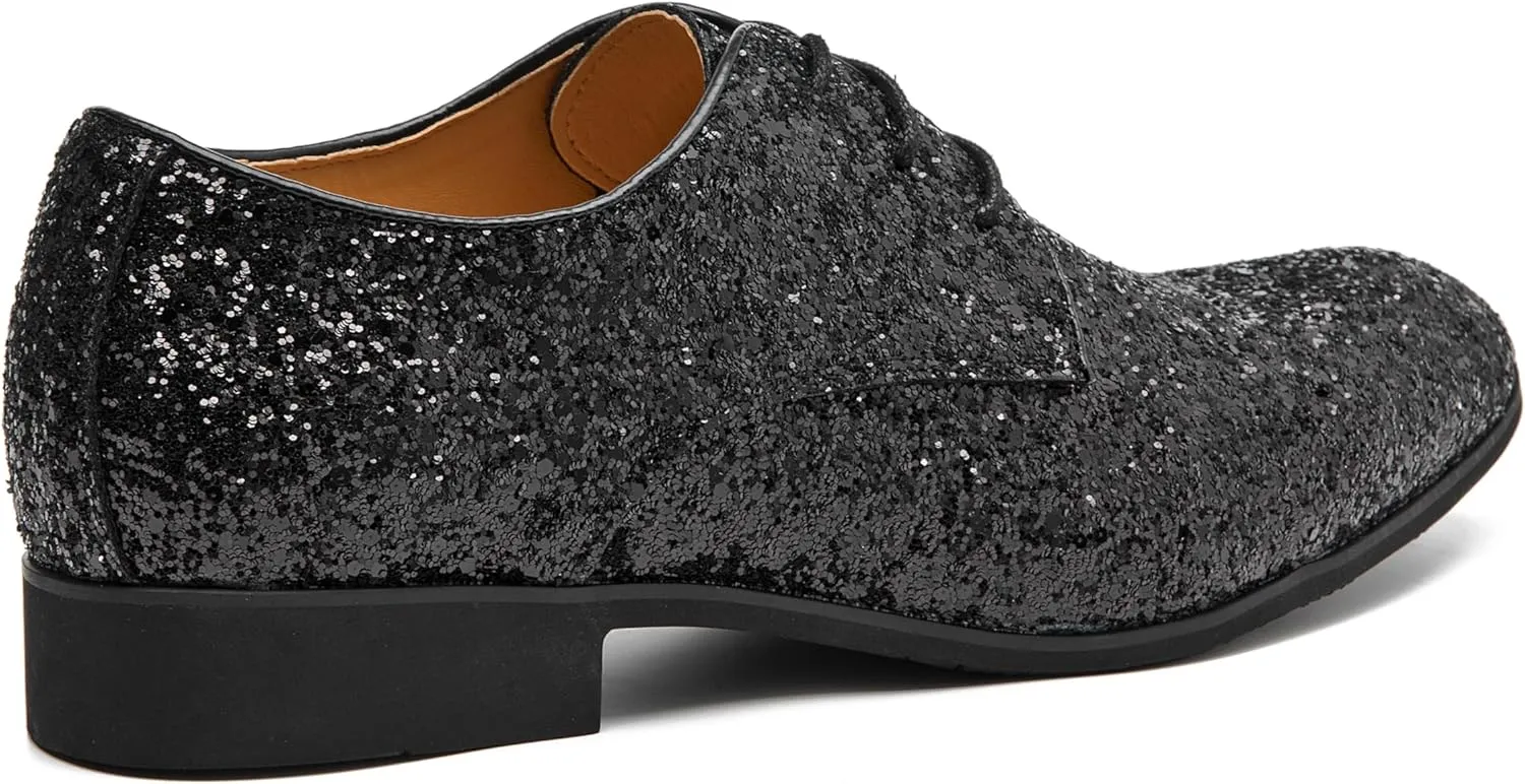 Men's Glitter Oxford Dress Shoes Loafer Burgundy, Lace-up Design,Sparkly Glitter Encrusted for Wedding Prom Black Golden Silver Wine red