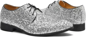 Men's Glitter Oxford Dress Shoes Loafer Burgundy, Lace-up Design,Sparkly Glitter Encrusted for Wedding Prom Black Golden Silver Wine red