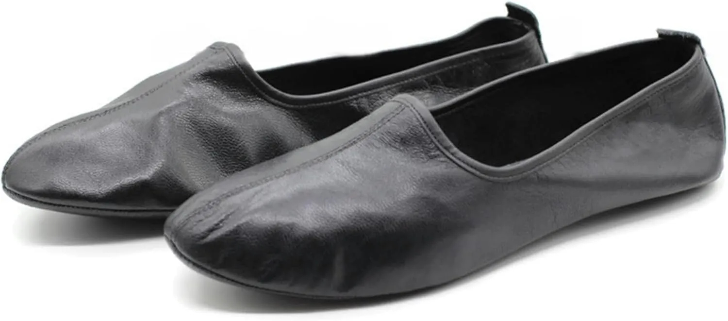 Mens Indoor Leather Slippers Black Traditional Babouche House Shoes Barefoot Moccasin