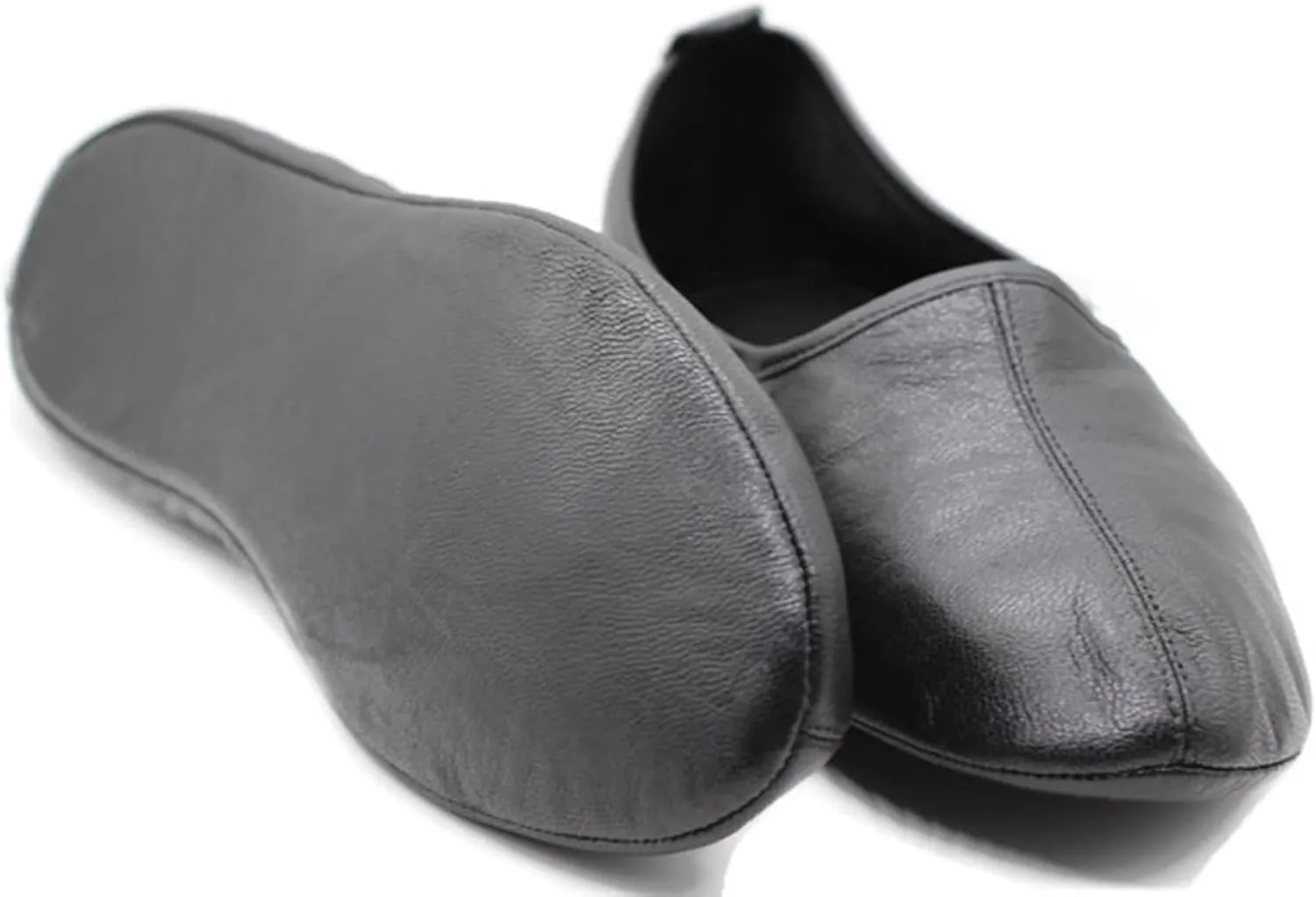 Mens Indoor Leather Slippers Black Traditional Babouche House Shoes Barefoot Moccasin