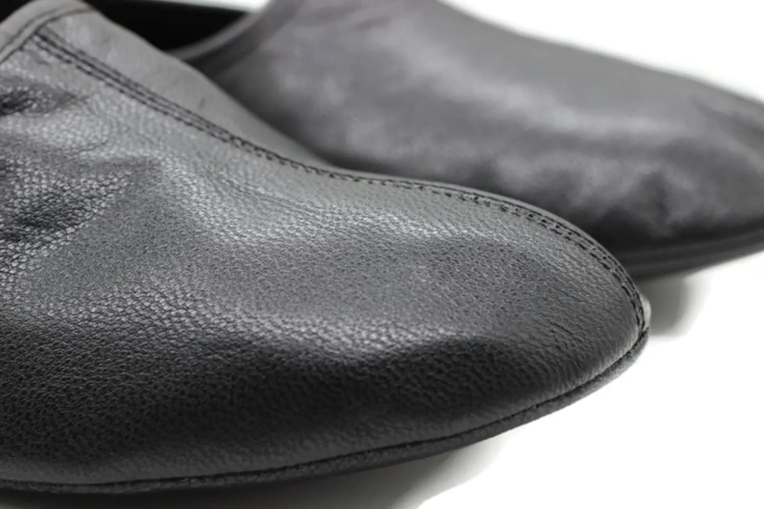 Mens Indoor Leather Slippers Black Traditional Babouche House Shoes Barefoot Moccasin