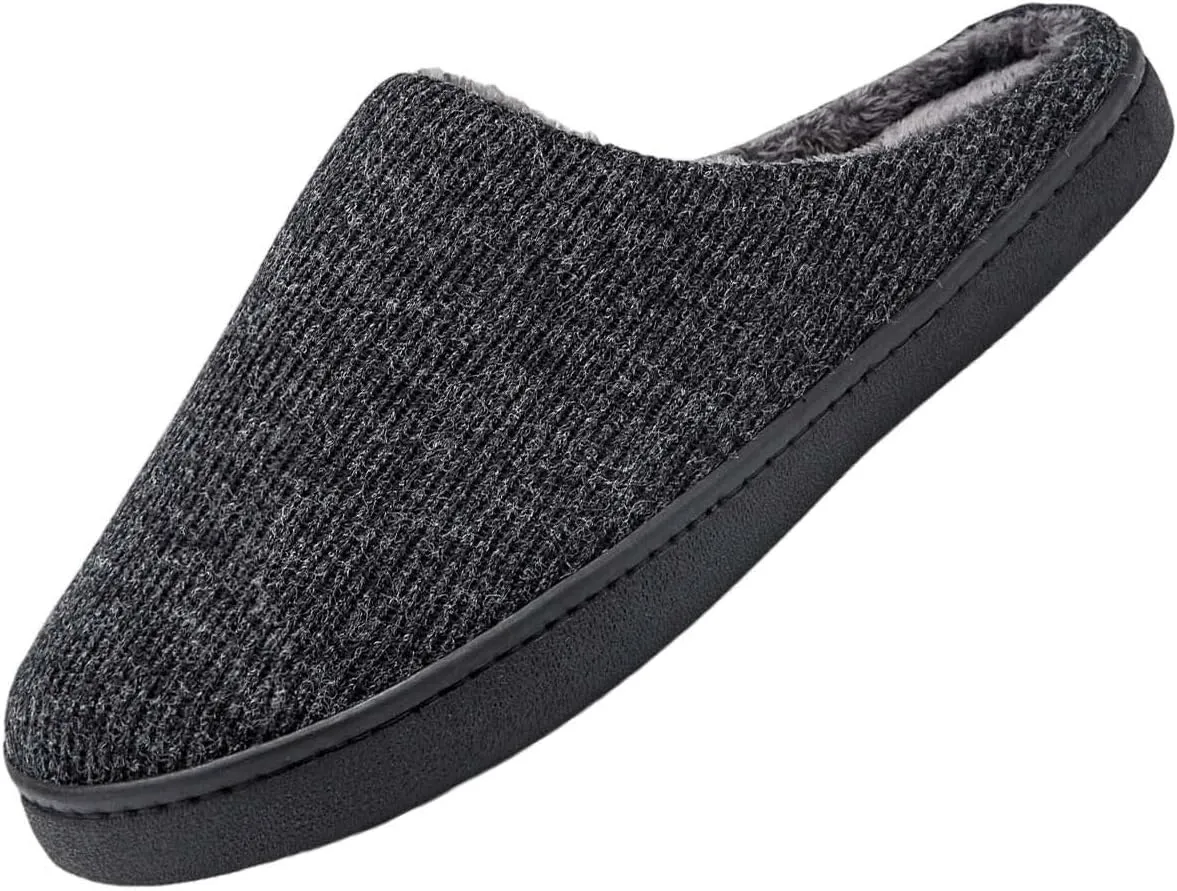 Mens Indoor Slippers Casual Striped Non Slip Slipper Slip On Bedroom Slippers Sort Flat Plush Lined Slipper