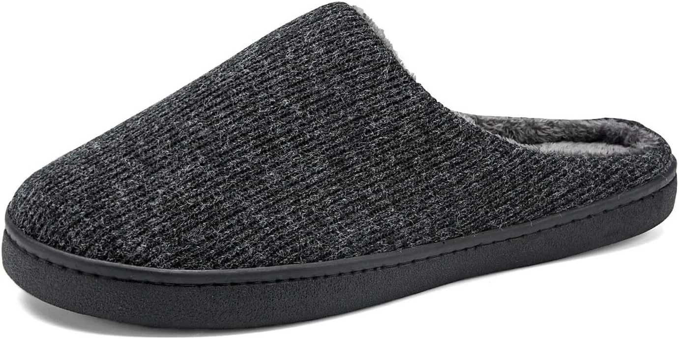Mens Indoor Slippers Casual Striped Non Slip Slipper Slip On Bedroom Slippers Sort Flat Plush Lined Slipper