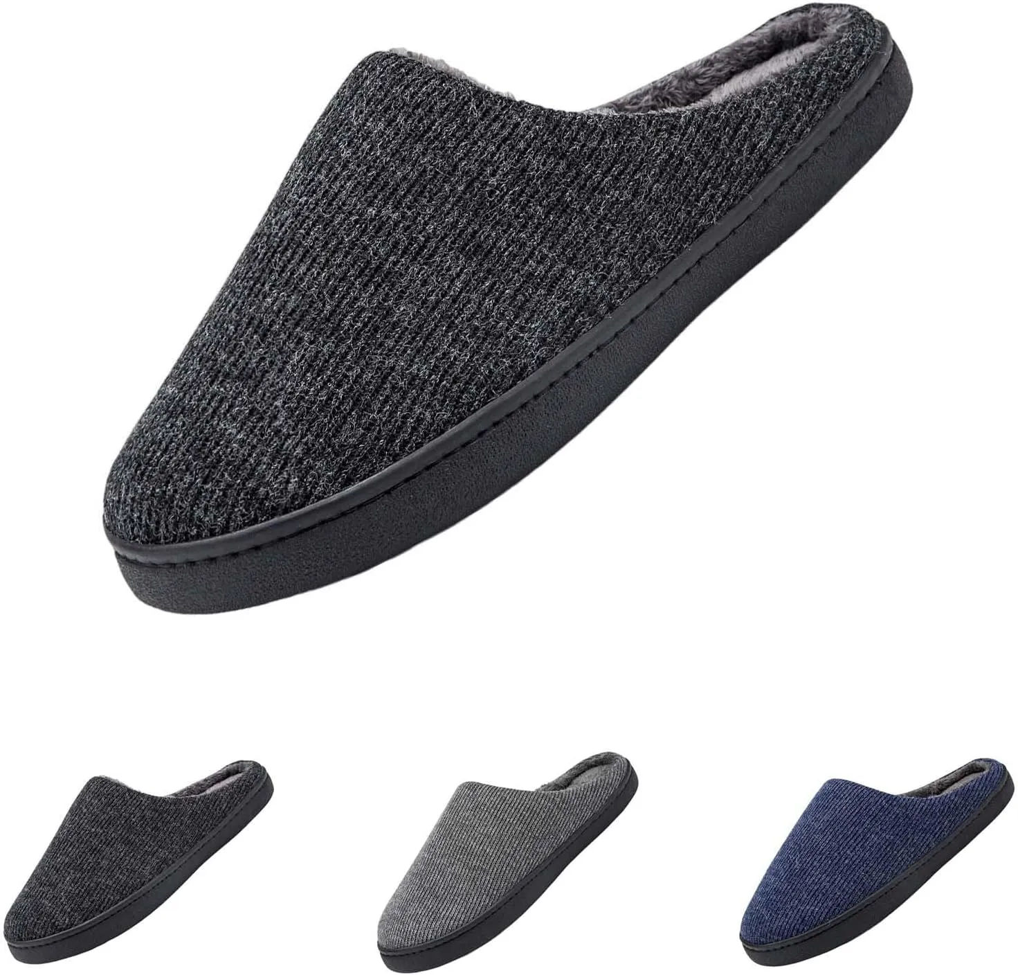Mens Indoor Slippers Casual Striped Non Slip Slipper Slip On Bedroom Slippers Sort Flat Plush Lined Slipper