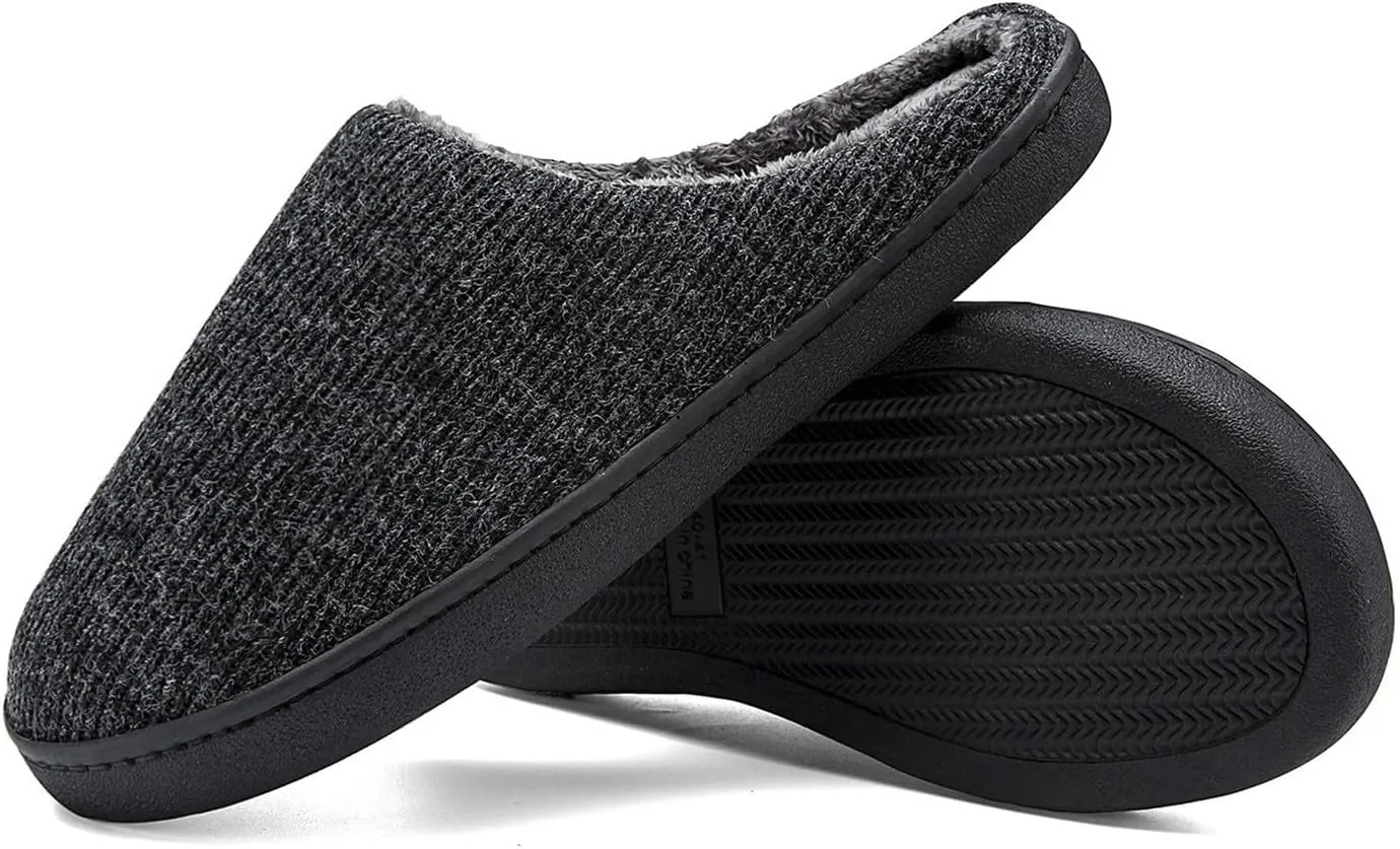 Mens Indoor Slippers Casual Striped Non Slip Slipper Slip On Bedroom Slippers Sort Flat Plush Lined Slipper