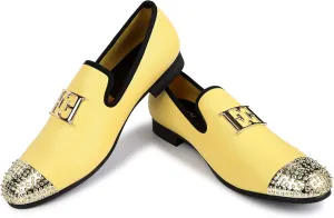 Mens Leather Loafers Spiked Dress Shoes with Gold Buckle Penny Slip-On Luxury Men Wedding Party Prom Shoes
