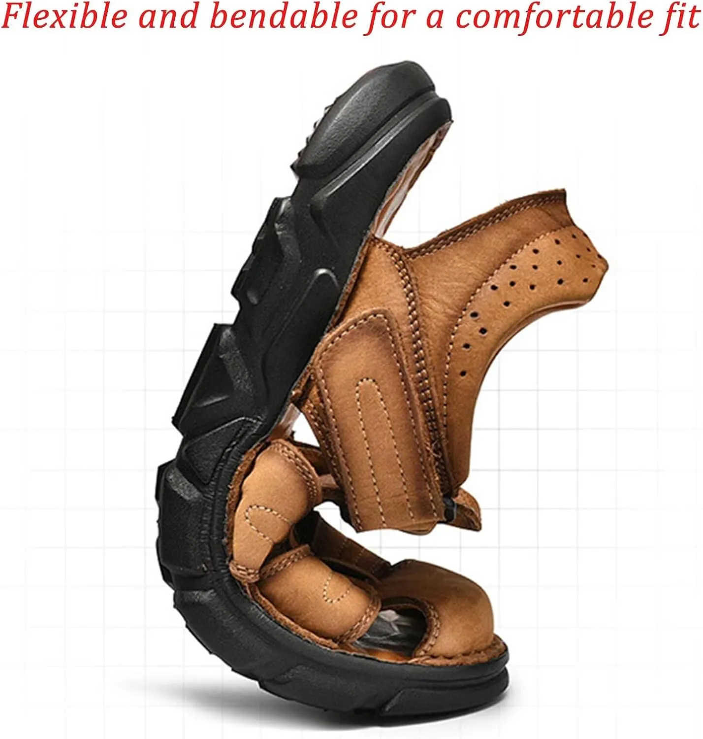 Men's Sandals Leather Closed Toe Beach Outdoor Summer Sport Hiking Sandals Size 6-11