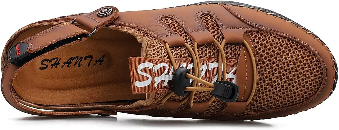 Mens Sandals with Arch Support Plantar Fasciitis Slip On Sport Slides Comfy Leather Shoes Outdoor Indoor Adjustable Straps