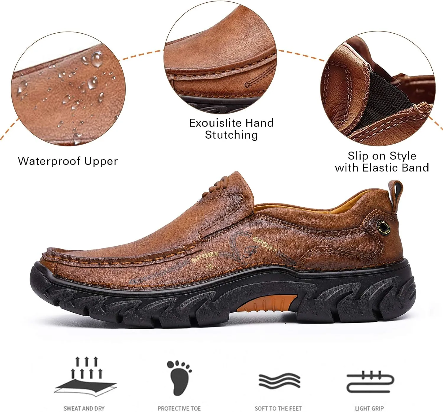 Mens Slip on Loafer Leather Casual Oxford Shoes Hand Stitching Comfort Anti Slip Moccasins Walking Shoes, Business Work Office Dress Shoes Outdoor Summer Driving Boat Round Toe Penny Shoe Wide Fit