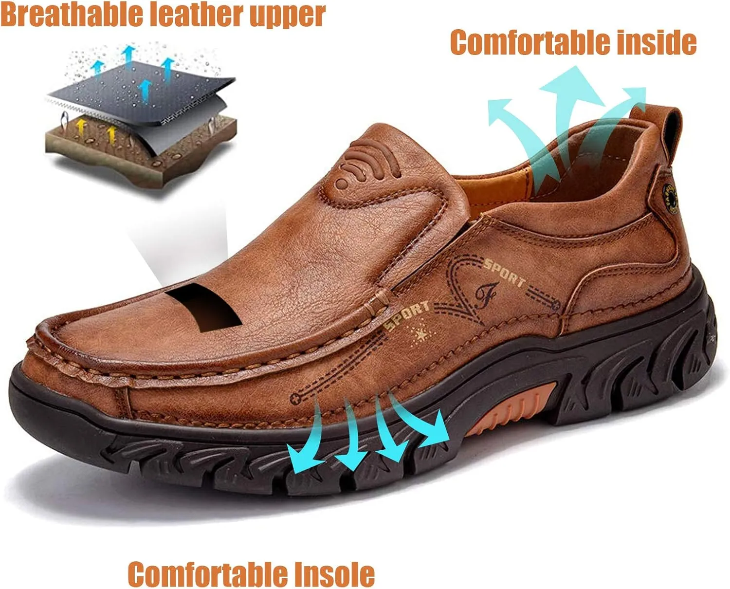 Mens Slip on Loafer Leather Casual Oxford Shoes Hand Stitching Comfort Anti Slip Moccasins Walking Shoes, Business Work Office Dress Shoes Outdoor Summer Driving Boat Round Toe Penny Shoe Wide Fit