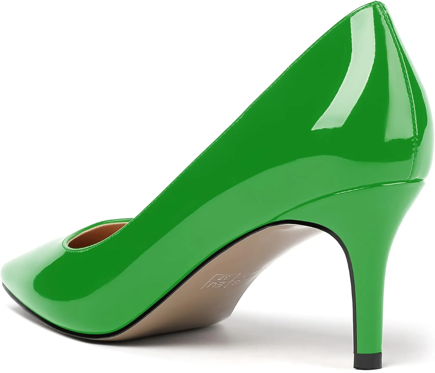 MERRORI Women's Patent Square Toe Slip On Solid Stiletto Mid Heel Pumps Shoes 2.5 Inch