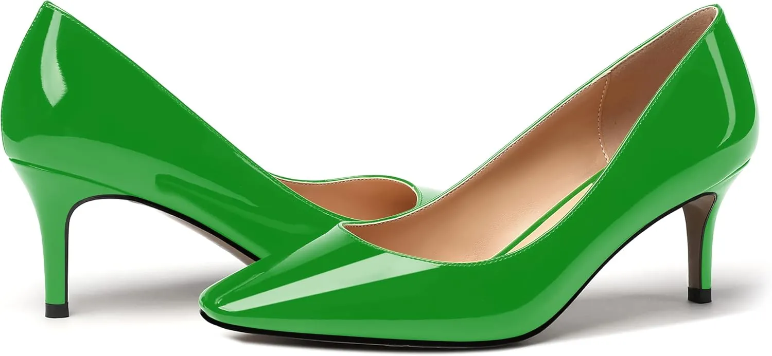 MERRORI Women's Patent Square Toe Slip On Solid Stiletto Mid Heel Pumps Shoes 2.5 Inch
