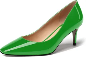 MERRORI Women's Patent Square Toe Slip On Solid Stiletto Mid Heel Pumps Shoes 2.5 Inch