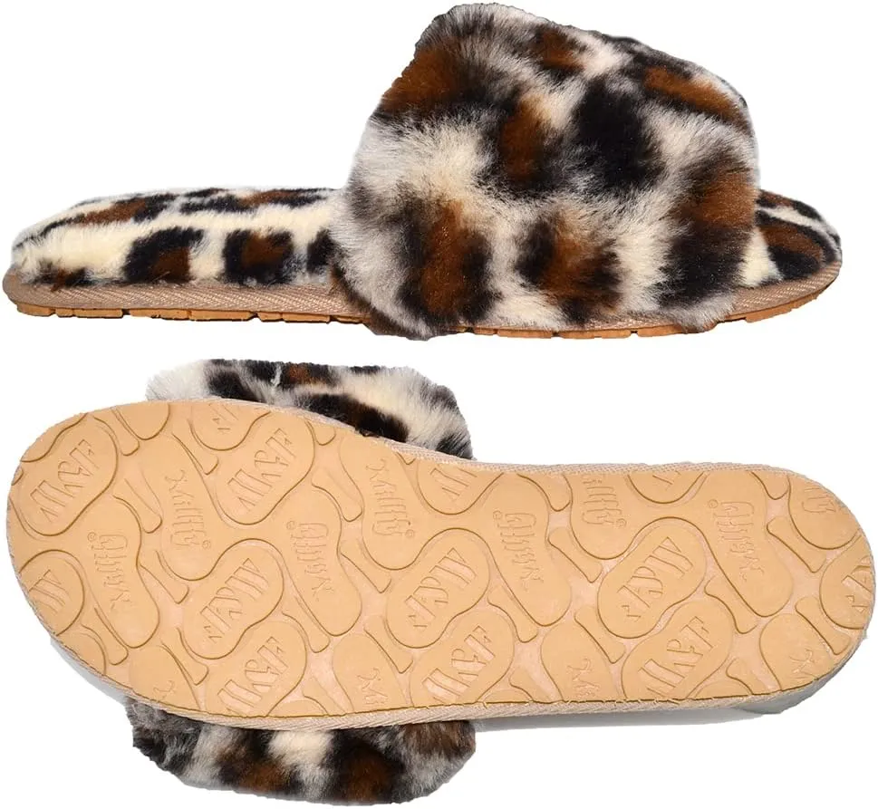 Millffy Women Fluffy Ladies Slippers Faux Wool Fuzzy Slippers Chic Luxurious Open Toed Soft Fur Slippers