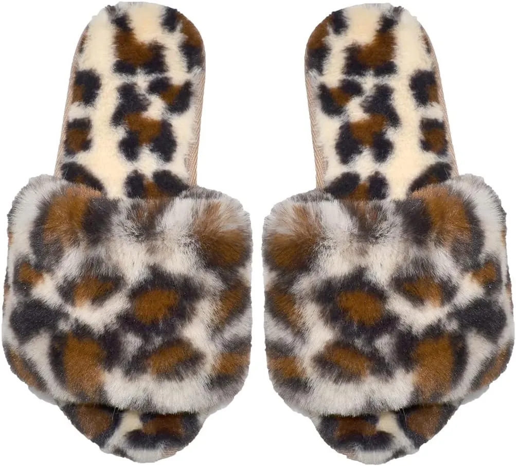 Millffy Women Fluffy Ladies Slippers Faux Wool Fuzzy Slippers Chic Luxurious Open Toed Soft Fur Slippers