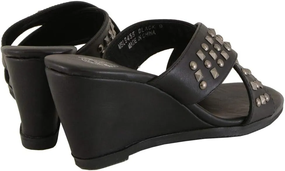 Milwaukee Leather MBL9455 Women's Black Studded Crossover Strap Fashion Casual Wedges