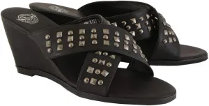 Milwaukee Leather MBL9455 Women's Black Studded Crossover Strap Fashion Casual Wedges