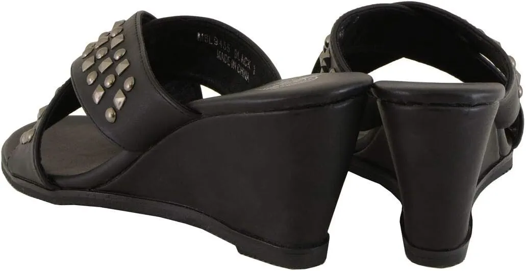 Milwaukee Leather MBL9455 Women's Black Studded Crossover Strap Fashion Casual Wedges