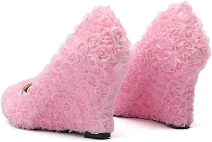Minishion Womens Dress Wedge Shoes for Wedding Bridal Pumps with Lace Flower