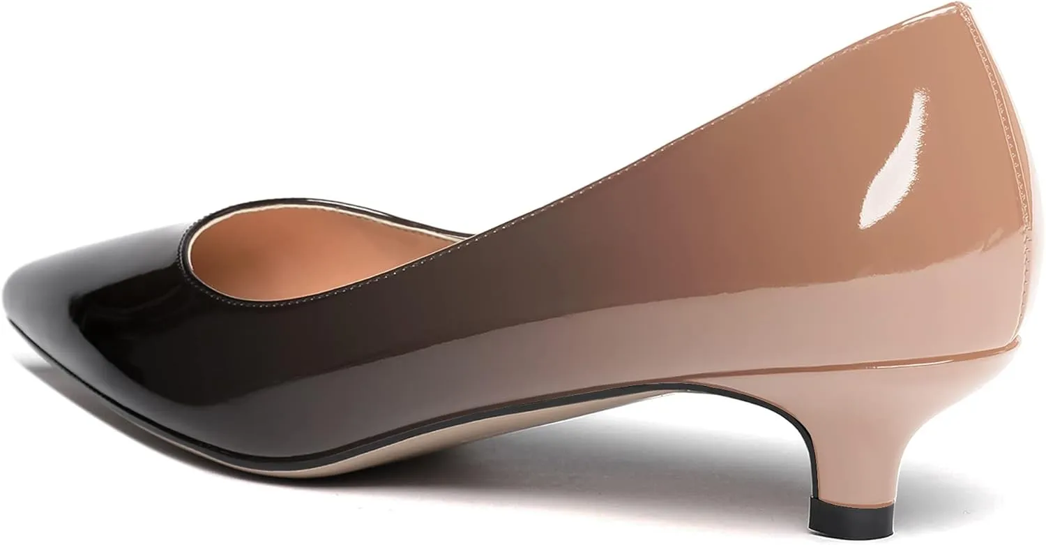 MODENCOCO Women's Pointed Toe Slip On Solid Patent Kitten Low Heel Pumps Shoes 1.5 Inch