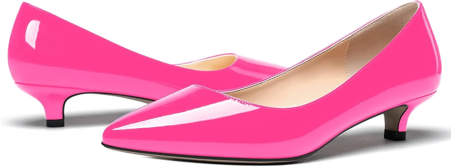 MODENCOCO Women's Pointed Toe Slip On Solid Patent Kitten Low Heel Pumps Shoes 1.5 Inch