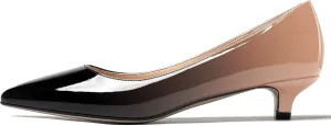 MODENCOCO Women's Pointed Toe Slip On Solid Patent Kitten Low Heel Pumps Shoes 1.5 Inch